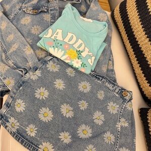 Floral Denim jacket, Skirt and Graphic Tee Set